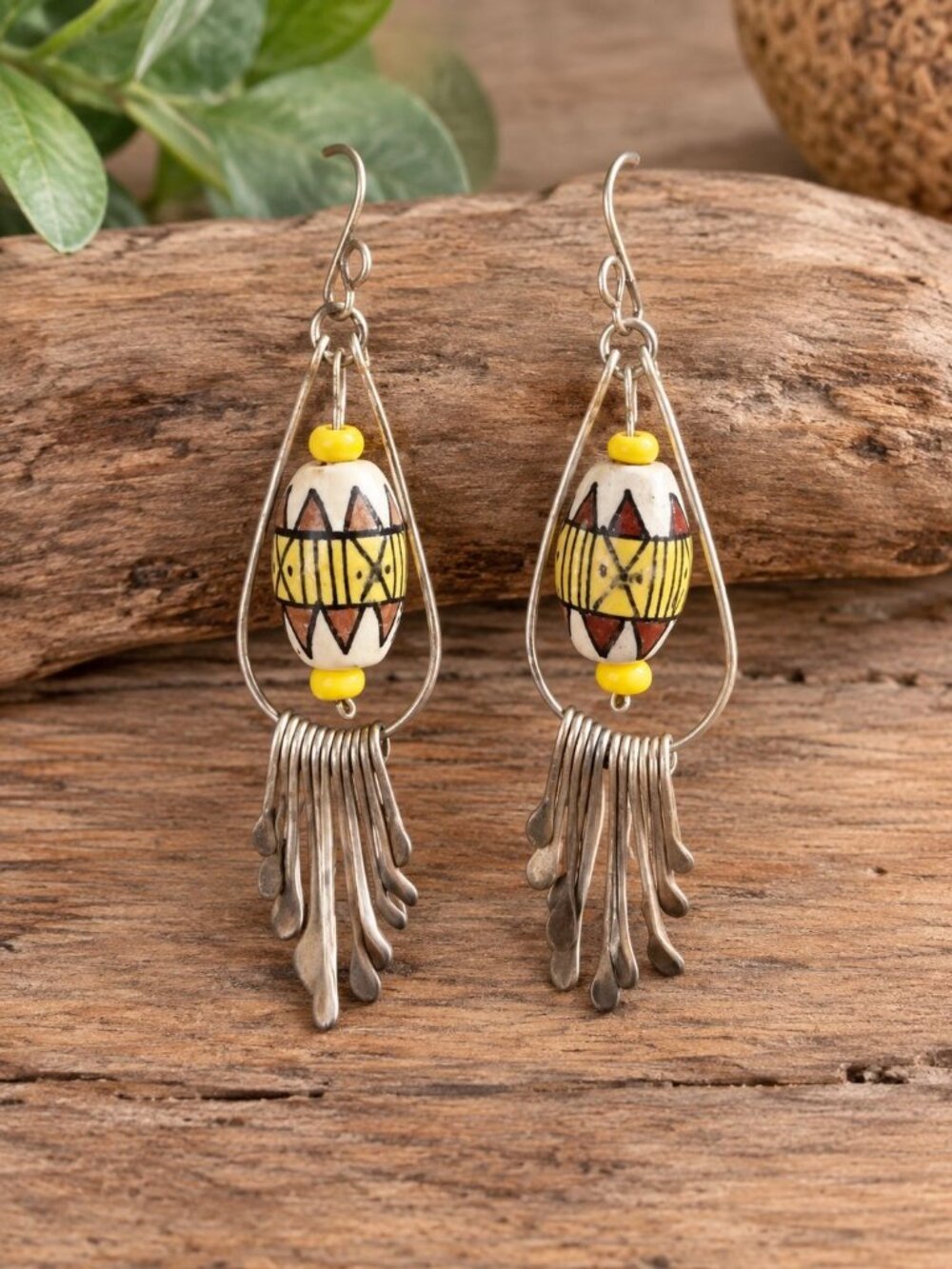 Handmade Colorful Beaded Dangle Earrings Tribal Boho Silver Tone Vintage Jewelry